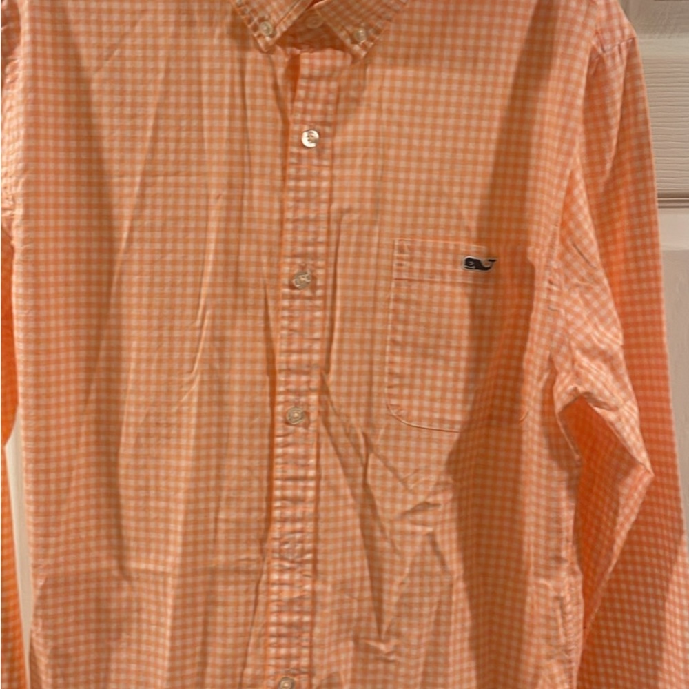 Vineyard Vines Men's Peach Gingham Button-Down slim fit Shirt